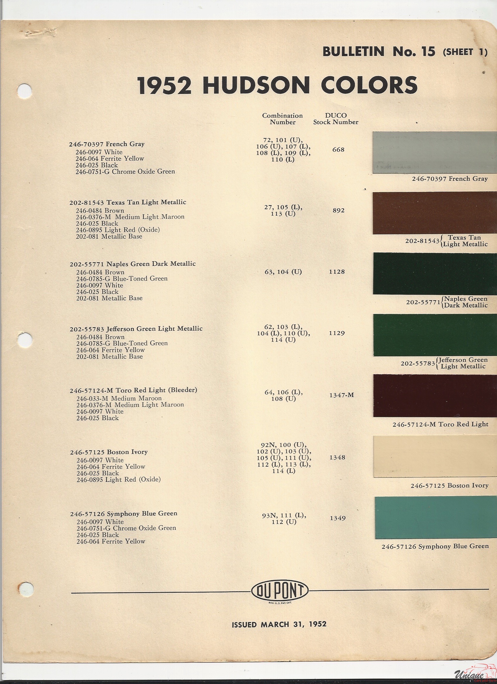 1952 Nash Hudson Paint Charts